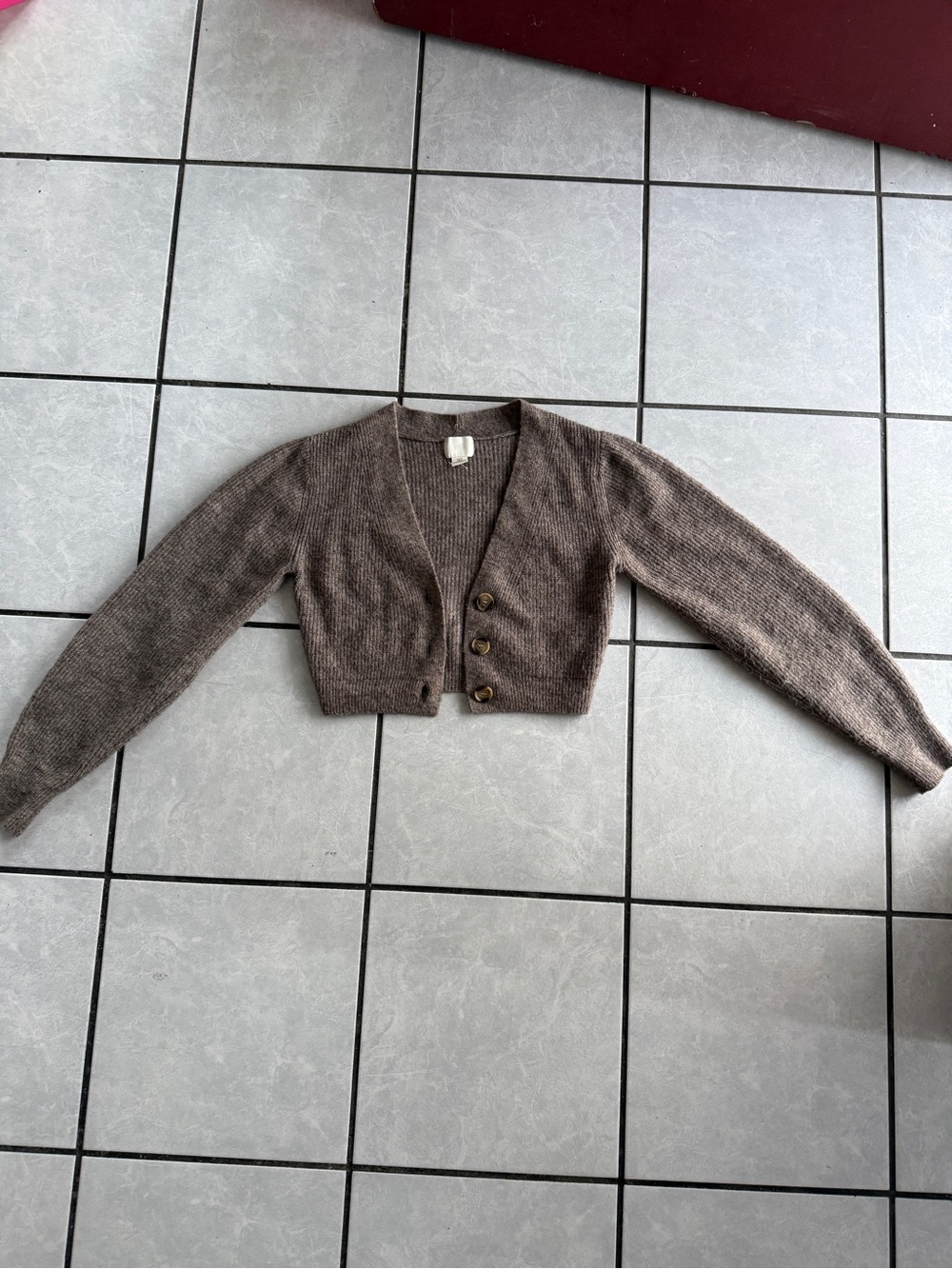 H&M Cropped V-Neck Button Front Cardigan - Brown